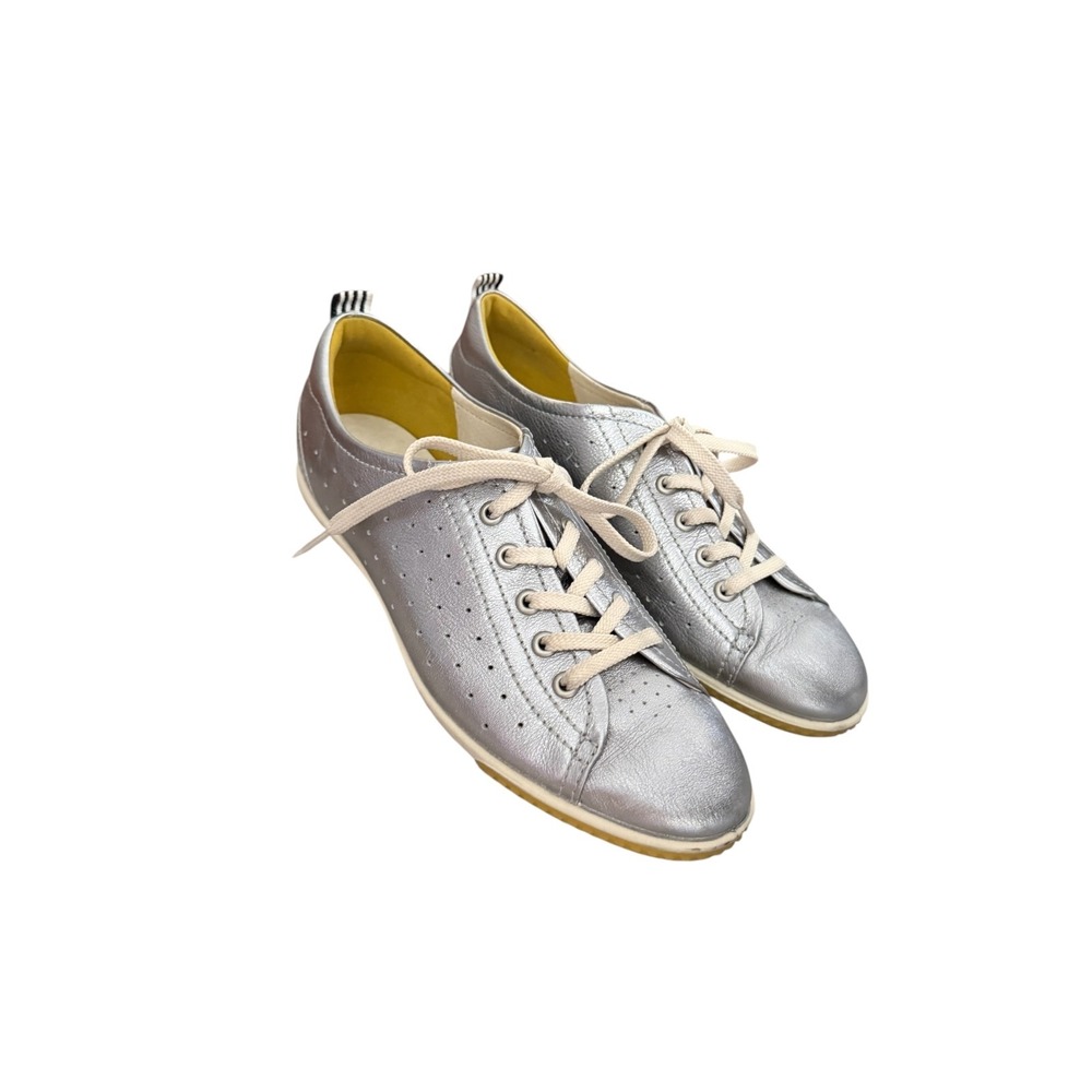 Ecco Soft 2.0 Metallic Silver Leather Sneaker Shoe Womens EU 40 US 9-9.5 Comfort